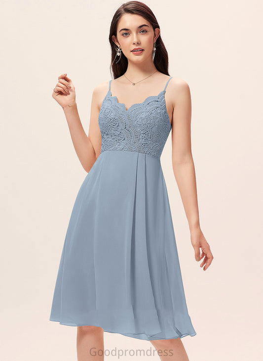 Length A-Line Lace V-neck Straps Knee-Length Fabric Silhouette Neckline Nancy A-Line/Princess Sleeveless Bridesmaid Dresses