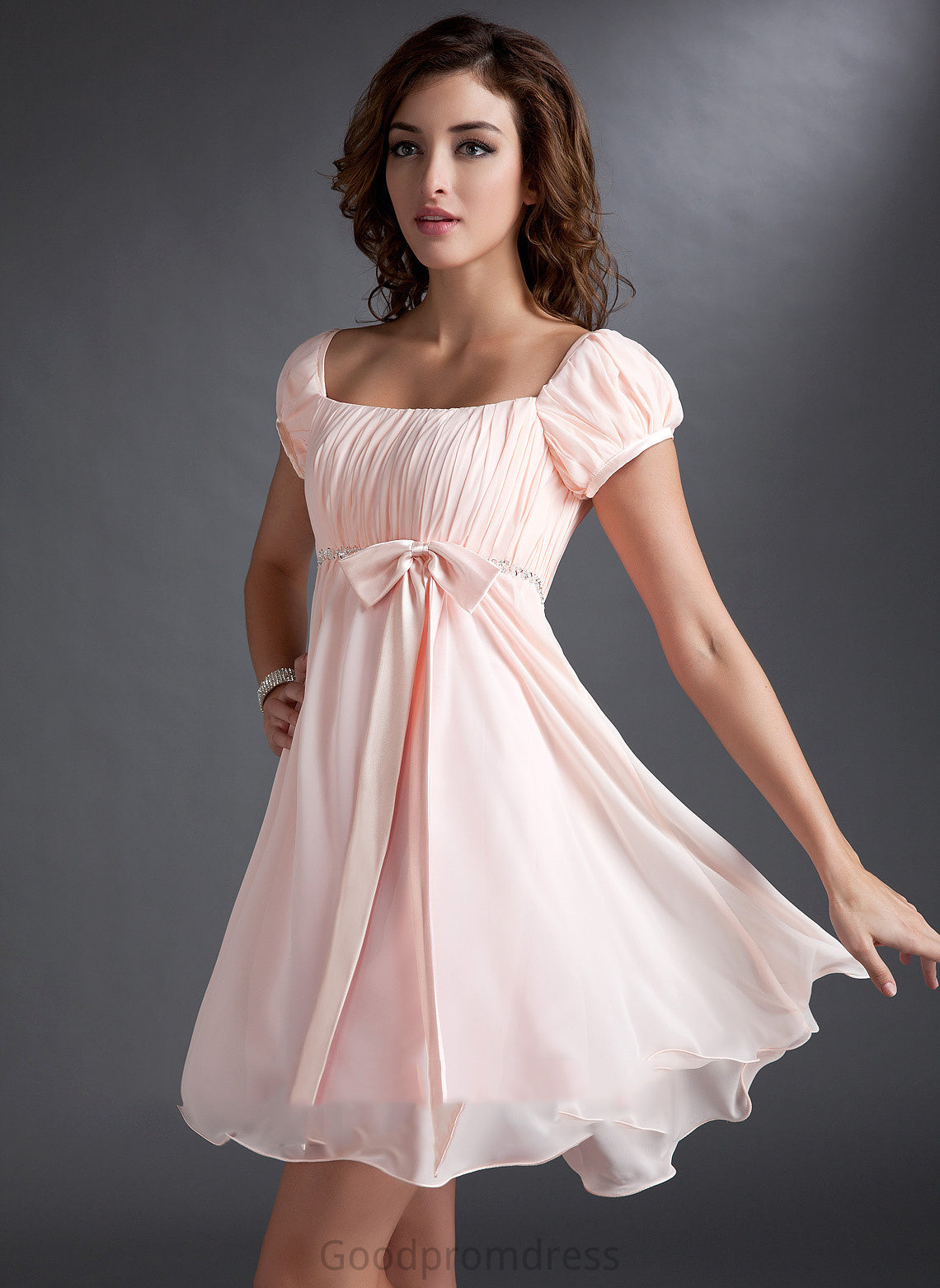 With Short/Mini Chiffon Homecoming Square Homecoming Dresses Neckline Bow(s) Dress Dayanara A-Line Ruffle Beading