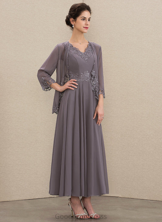 Lace Salma With Appliques A-Line Ankle-Length Dress Chiffon the Sequins Mother V-neck Bride Mother of the Bride Dresses of Beading