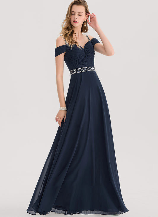 A-Line Floor-Length Sweetheart Sequins Jaliyah With Beading Chiffon Prom Dresses