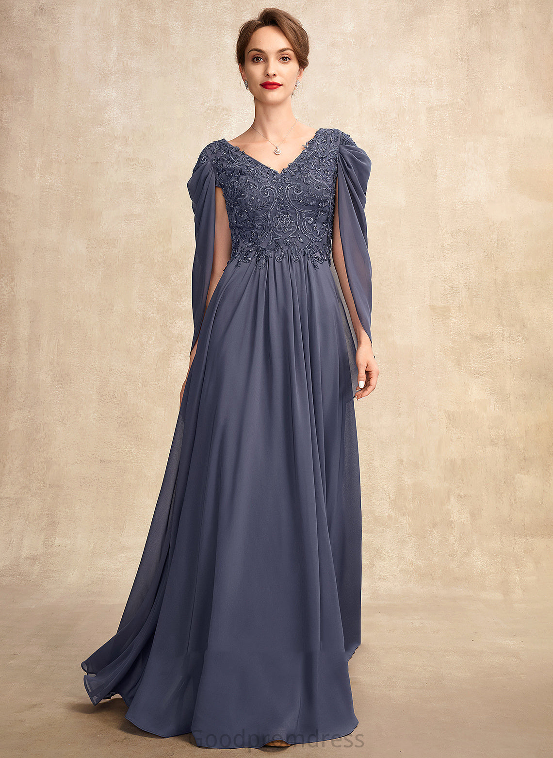 Mother of the Bride Dresses Dress Floor-Length Beading of Bride With V-neck the Lace Sequins Chiffon Mother A-Line Maddison