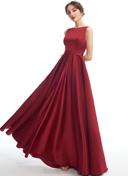 Floor-Length ScoopNeck Straps Neckline Length Fabric Silhouette Satin A-Line Judy Floor Length Sleeveless Bridesmaid Dresses