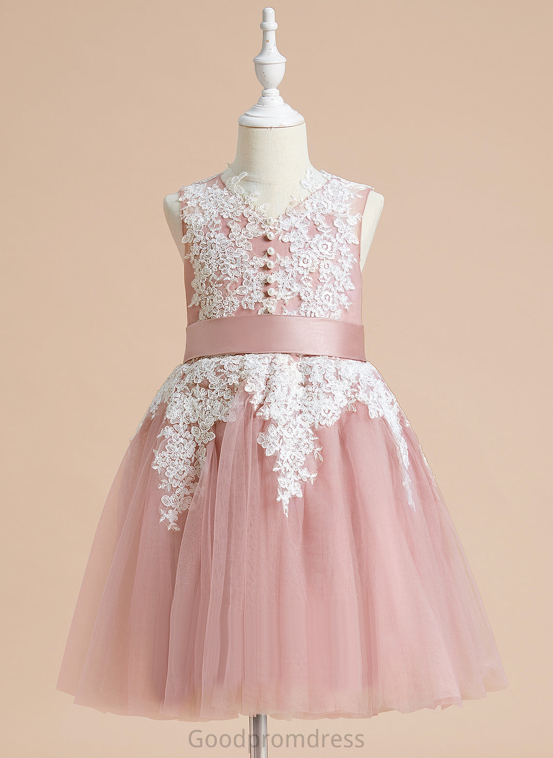 Flower Michelle With Bow(s) Knee-length Girl - A-Line Dress V-neck Tulle/Lace Sleeveless Flower Girl Dresses