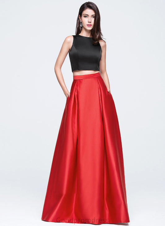 Floor-Length Scoop With Elliana Satin Pockets Prom Dresses Neck Ball-Gown/Princess