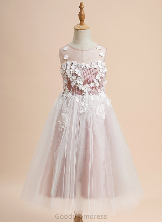 With - Lace/Beading/Flower(s) Dress Scoop Tulle Tea-length Flower Ashley Flower Girl Dresses Sleeveless Neck Girl A-Line