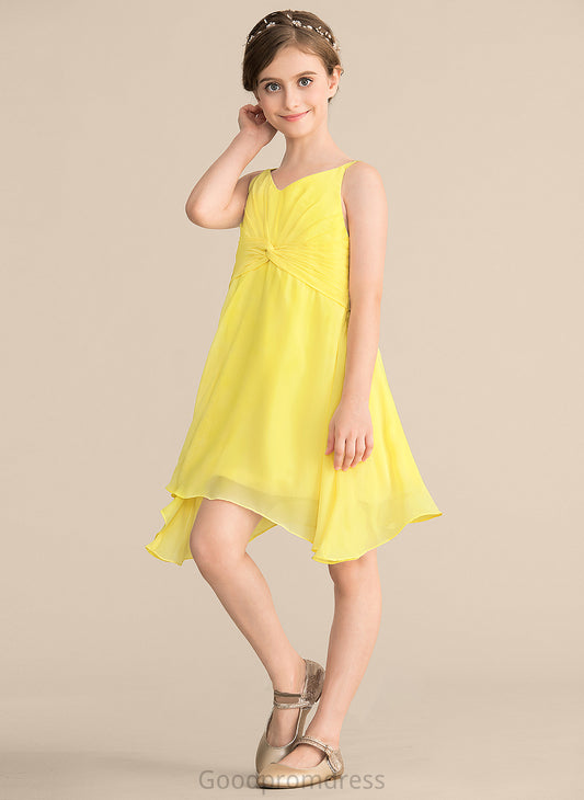 Chiffon Knee-Length Kaley Junior Bridesmaid Dresses V-neck A-Line With Ruffle