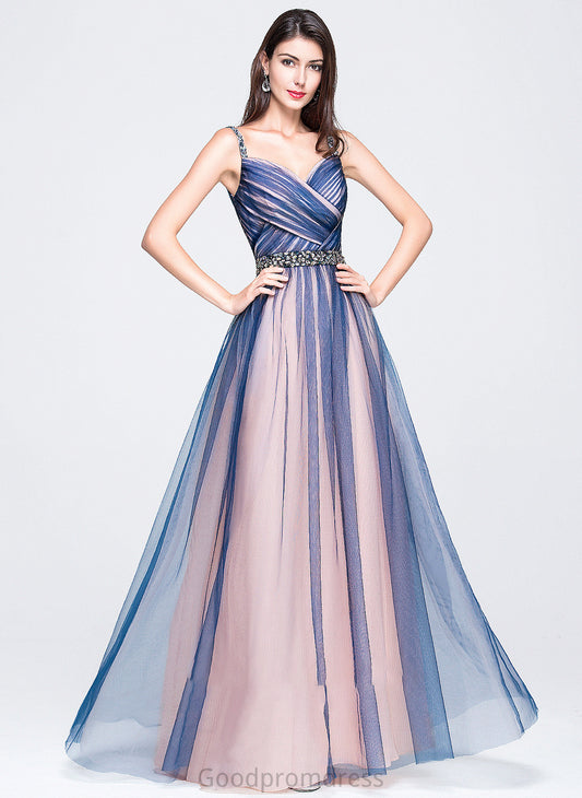 Ball-Gown/Princess Sequins With Sweetheart Tulle Beading Prom Dresses Pam Floor-Length Ruffle