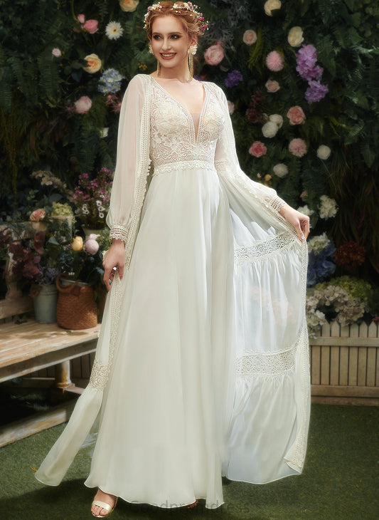 Floor-Length A-Line Sequins Wedding Split V-neck Lace Front Dress Isabelle With Wedding Dresses