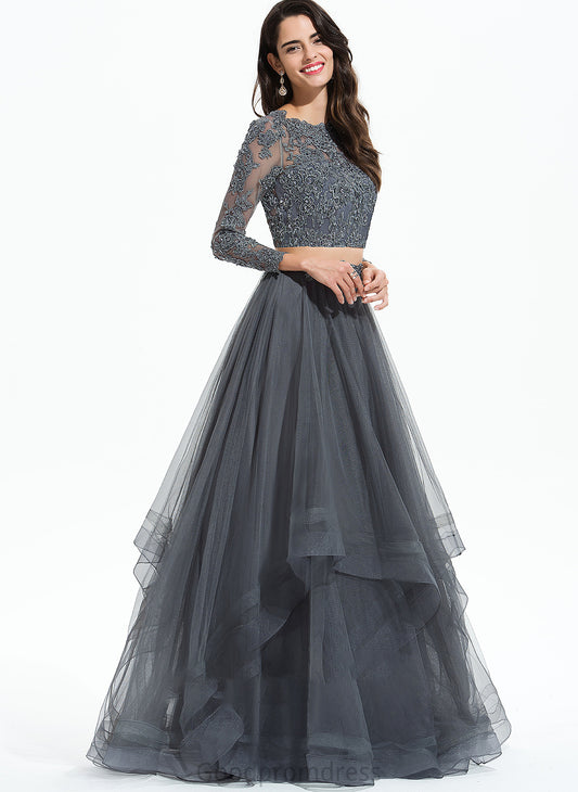 Floor-Length Prom Dresses Beading Scoop With Neck Ball-Gown/Princess Harley Tulle Sequins