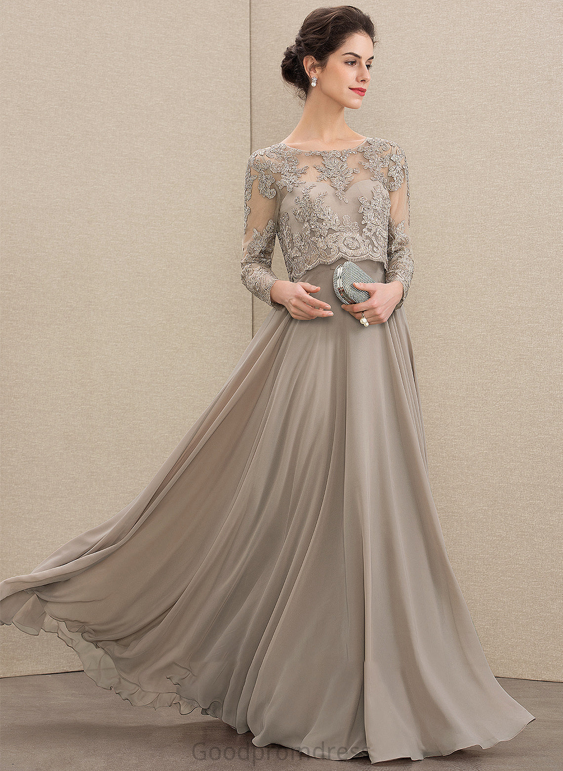 With Bride the Scoop Mother of Mother of the Bride Dresses Neck Floor-Length Dress Sequins Teagan Lace A-Line Chiffon