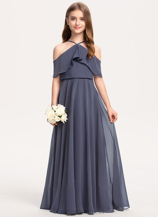 Chiffon Cascading Keyla Off-the-Shoulder With Ruffles A-Line Junior Bridesmaid Dresses Floor-Length