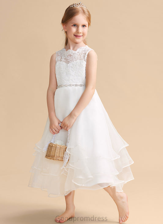 Girl - Scoop Beading/Rhinestone Maddison Organza/Lace Sleeveless Neck A-Line Flower With Flower Girl Dresses Dress Tea-length