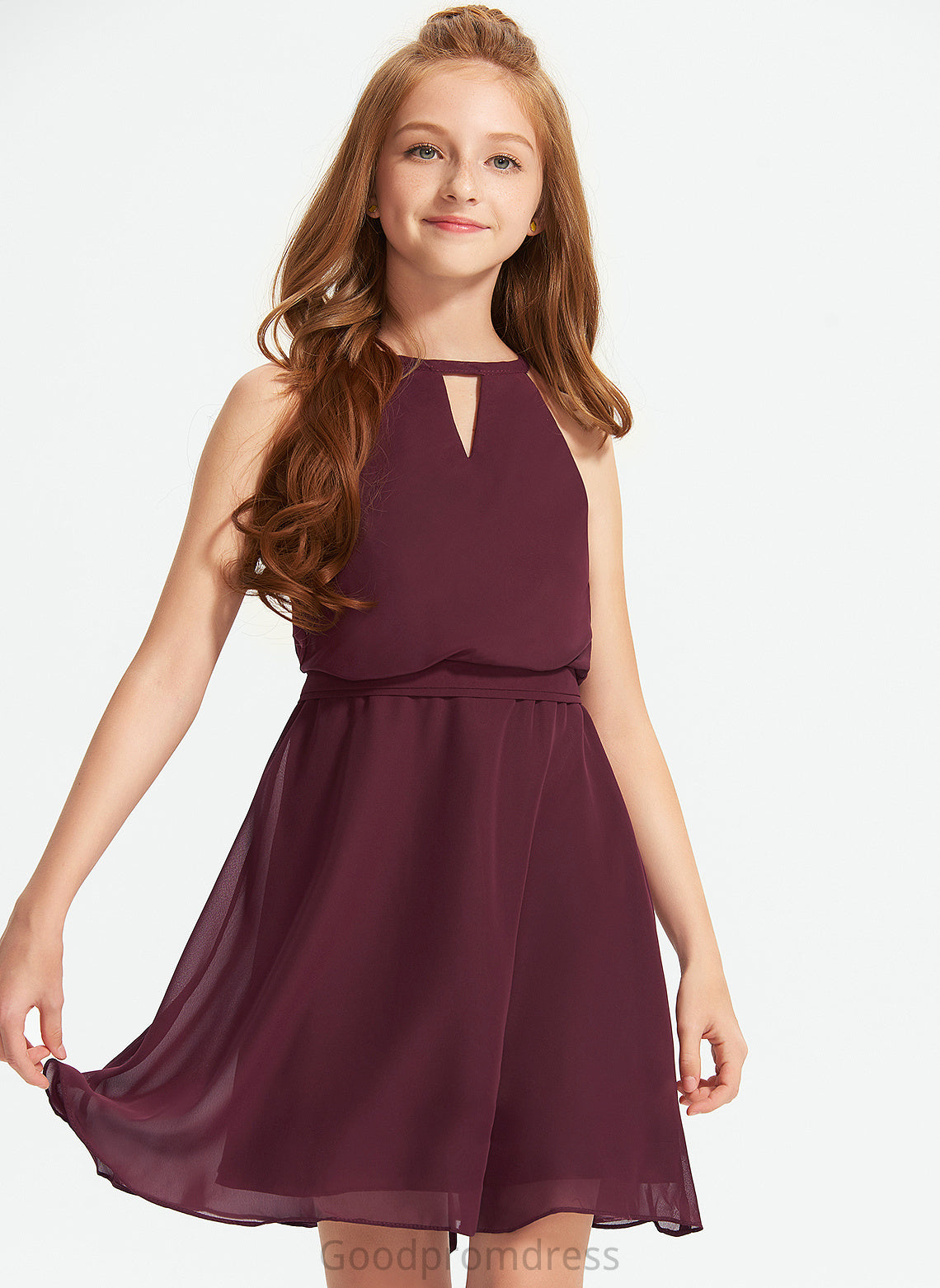 Bow(s) Chiffon With Neck Poll Junior Bridesmaid Dresses Scoop Knee-Length A-Line