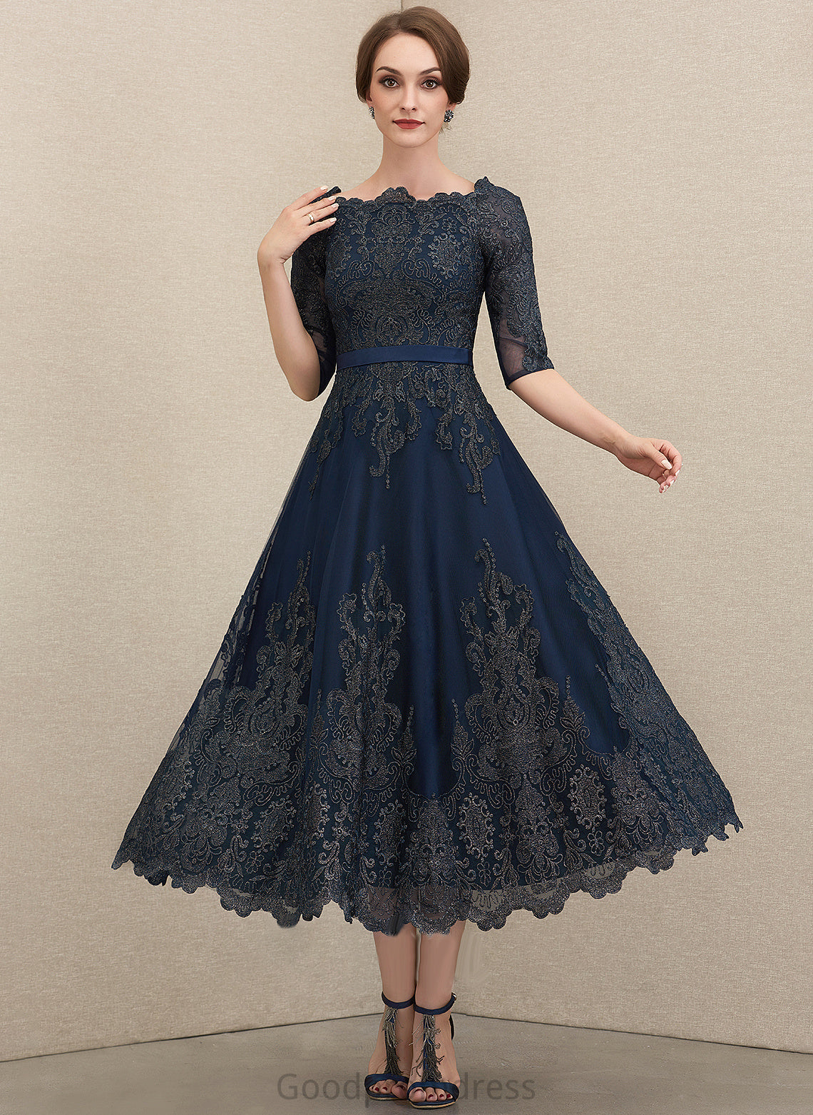 A-Line Bride the Mother of the Bride Dresses Dress Neck Tea-Length Scoop Mother Danna of Lace