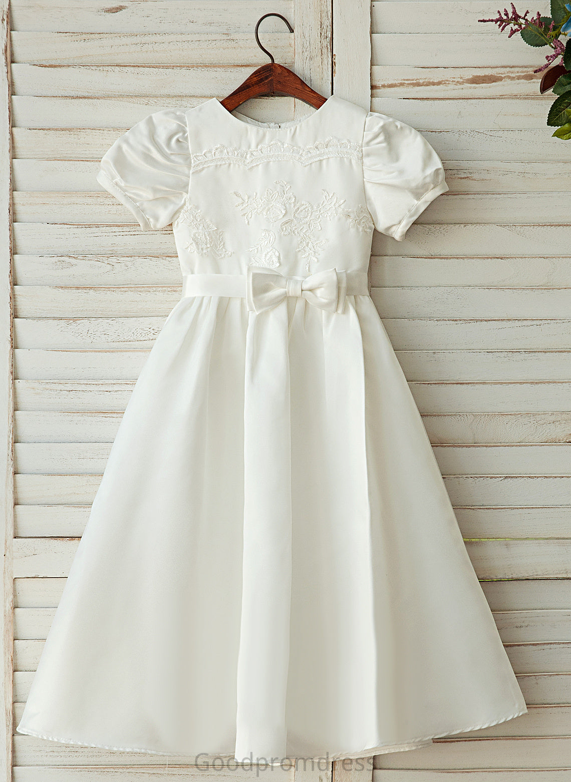 Neck Flower Satin/Lace Sleeves Girl Dress - Flower Girl Dresses Ankle-length Scoop Short Kiersten A-Line