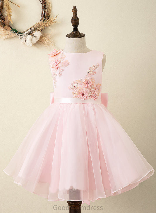 Dress sash) Flower Tabitha Flower Girl Dresses Girl Knee-length (Undetachable A-Line Organza/Satin/Lace Neck Sleeveless Sash/Flower(s)/Bow(s) With - Scoop