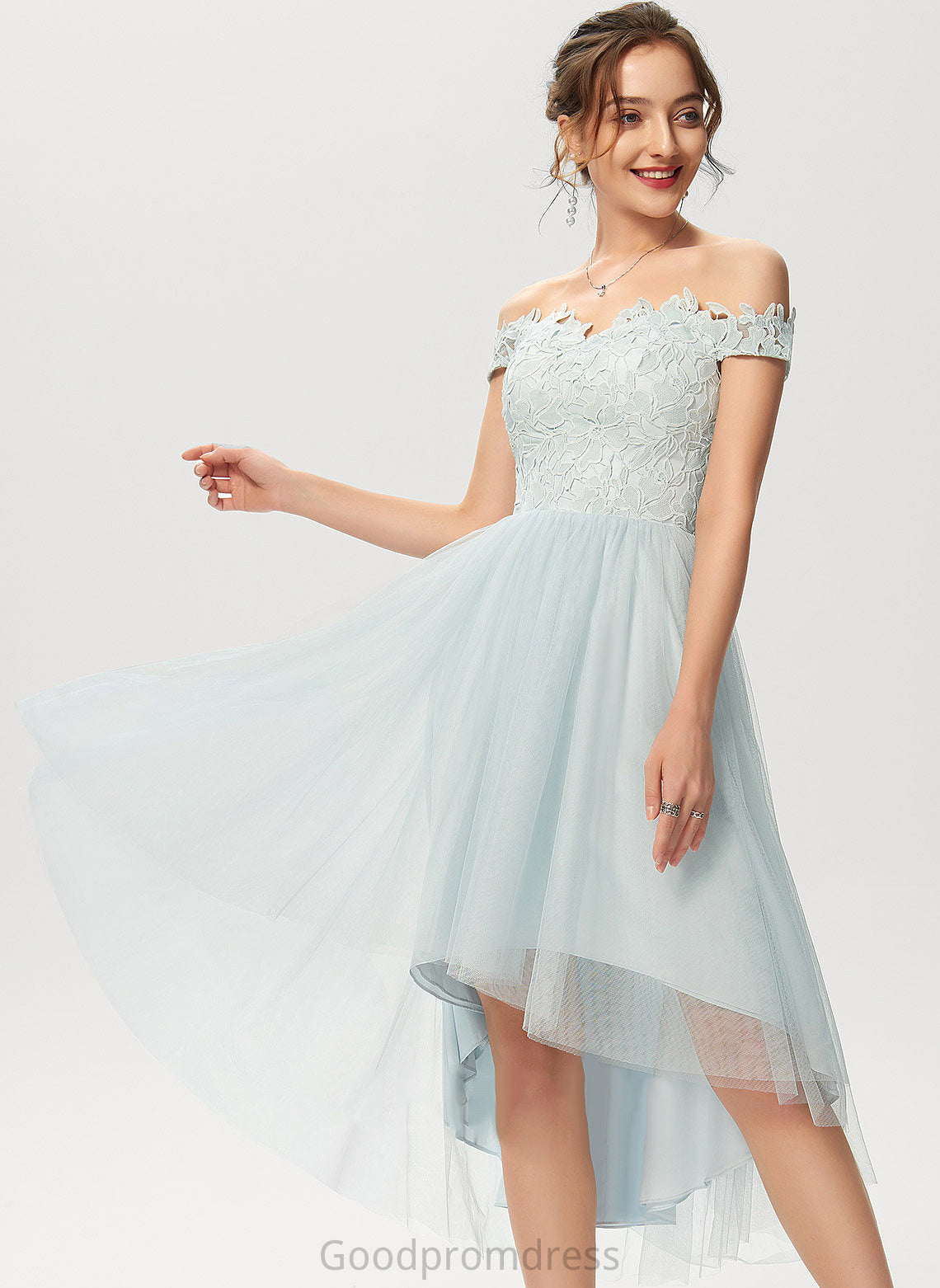 Dress Joanne Lace A-Line Tulle Cocktail Dresses Asymmetrical Off-the-Shoulder Cocktail