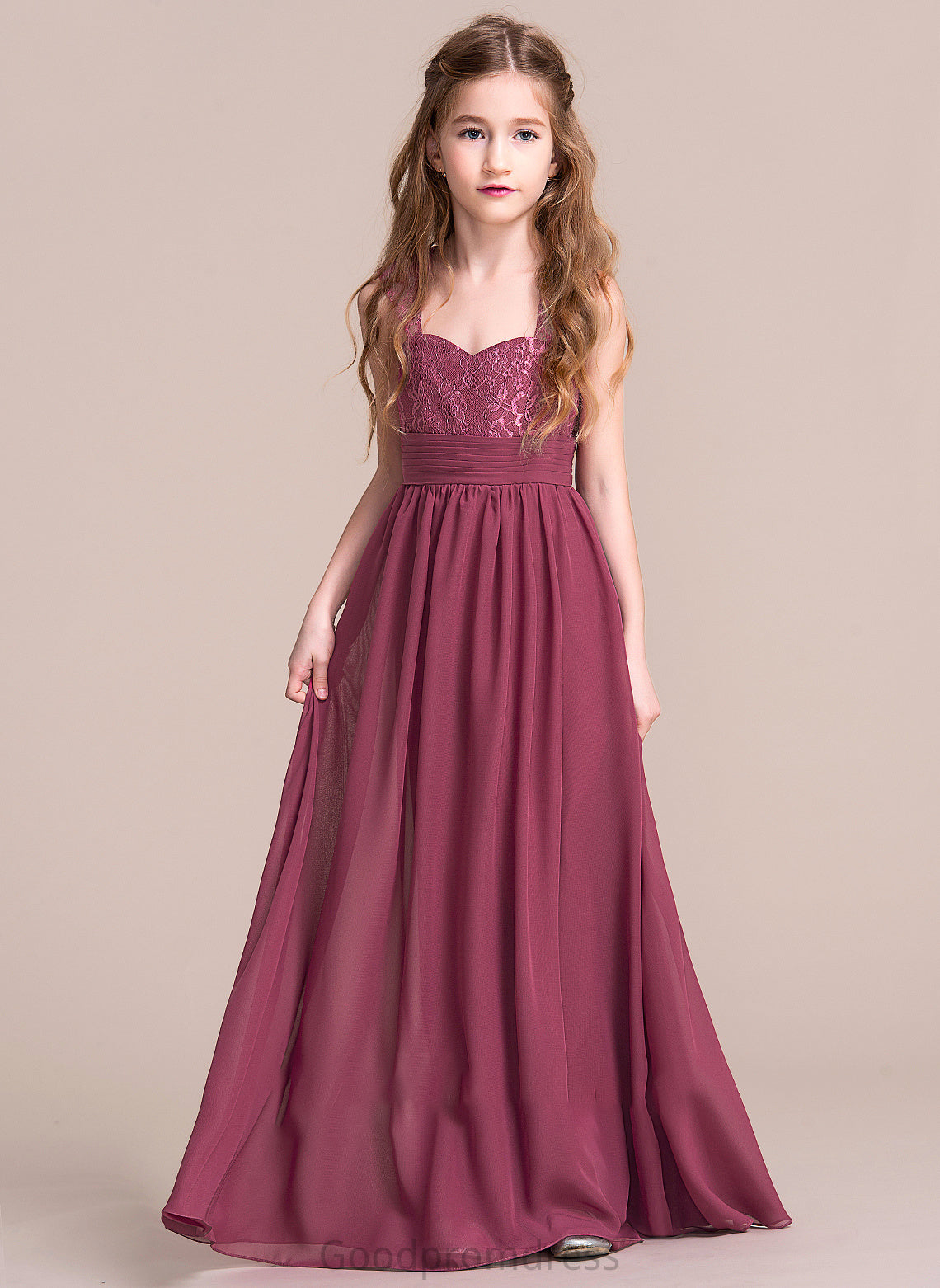 Junior Bridesmaid Dresses Ruffle Floor-Length A-Line Chiffon Sweetheart With Maud