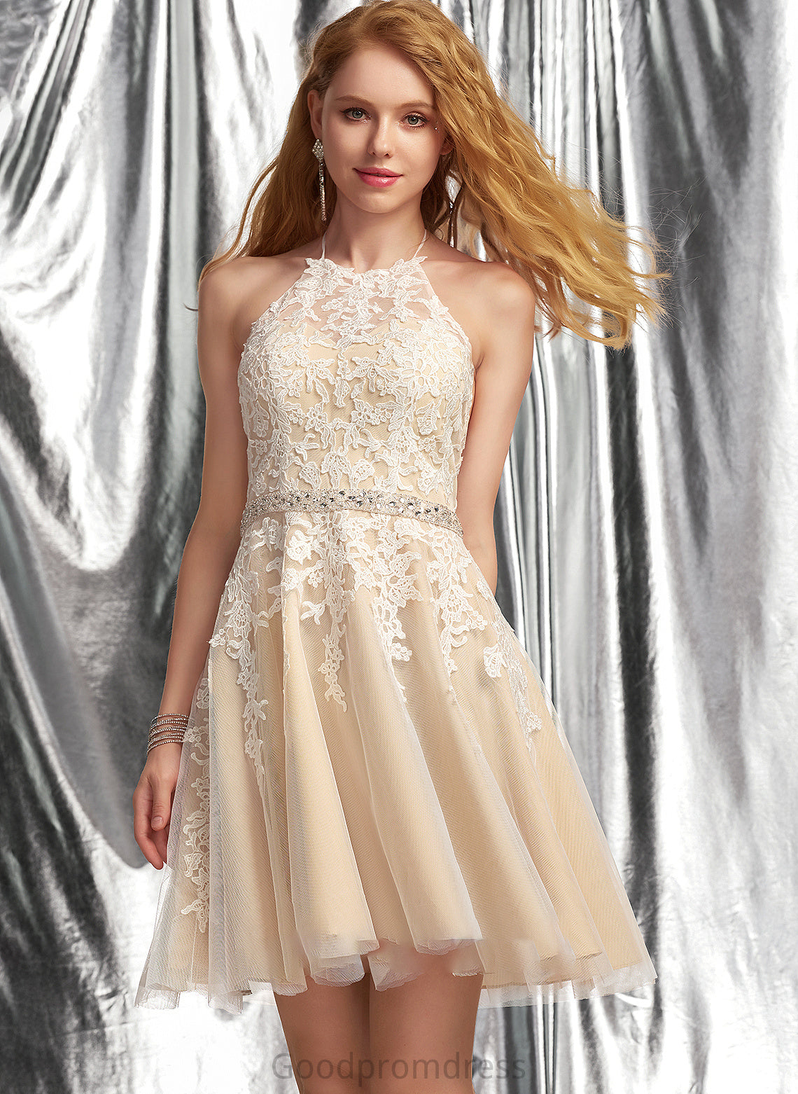 With Short/Mini Prom Dresses A-Line Halter Sequins Eliana Lace Beading Tulle