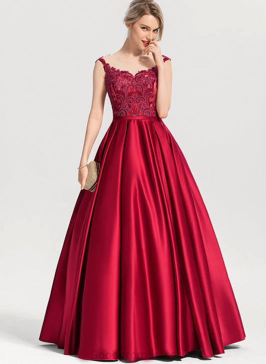 Scoop Lace Satin Joanna Sequins Ball-Gown/Princess With Prom Dresses Floor-Length