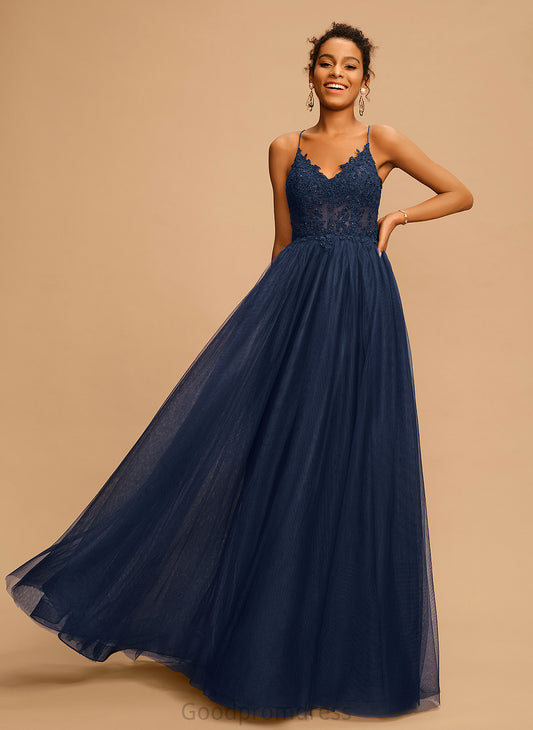 Beading Alayna Floor-Length A-Line With Prom Dresses Sequins Tulle V-neck