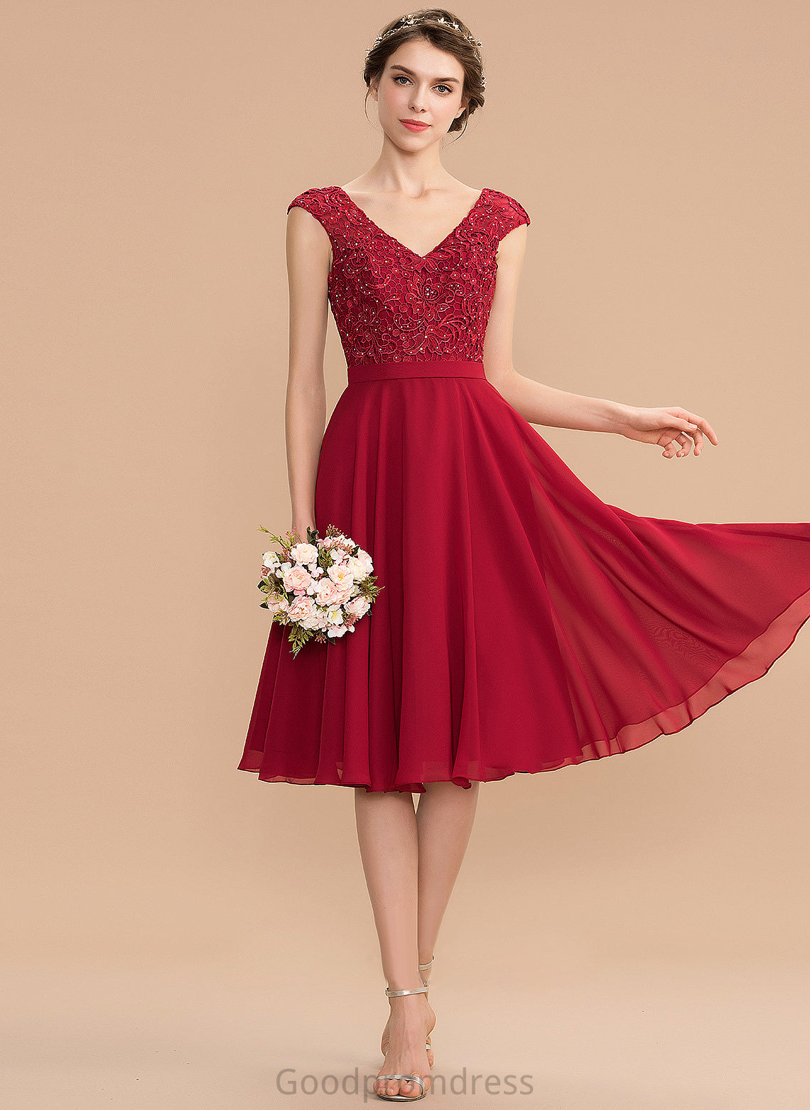 Chiffon Bryanna Homecoming Knee-Length A-Line Lace Beading V-neck With Homecoming Dresses Dress