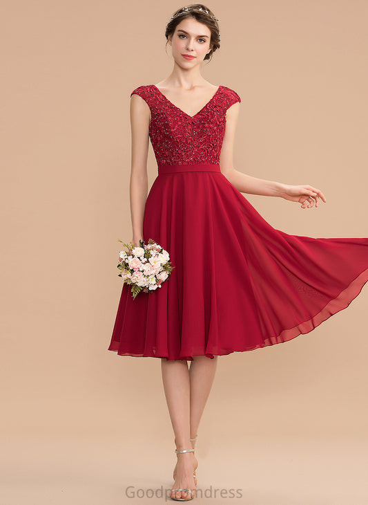 Prom Dresses A-Line With V-neck Chiffon Beading Grace Knee-Length Lace