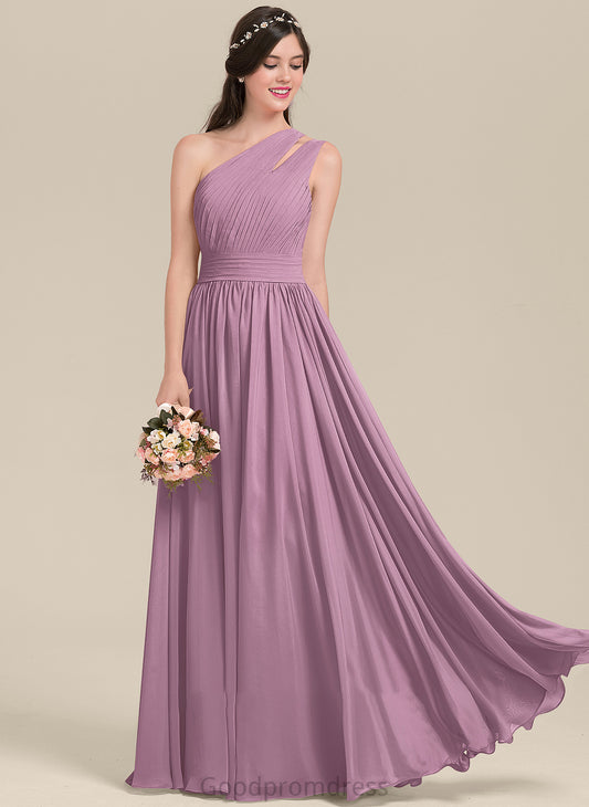 Floor-Length Length Neckline One-Shoulder A-Line Fabric Silhouette Ruffle Embellishment Natalee Sleeveless Floor Length Bridesmaid Dresses