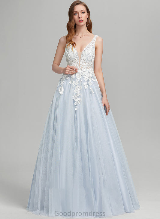 Jaycee V-neck Ball-Gown/Princess Floor-Length Prom Dresses Tulle