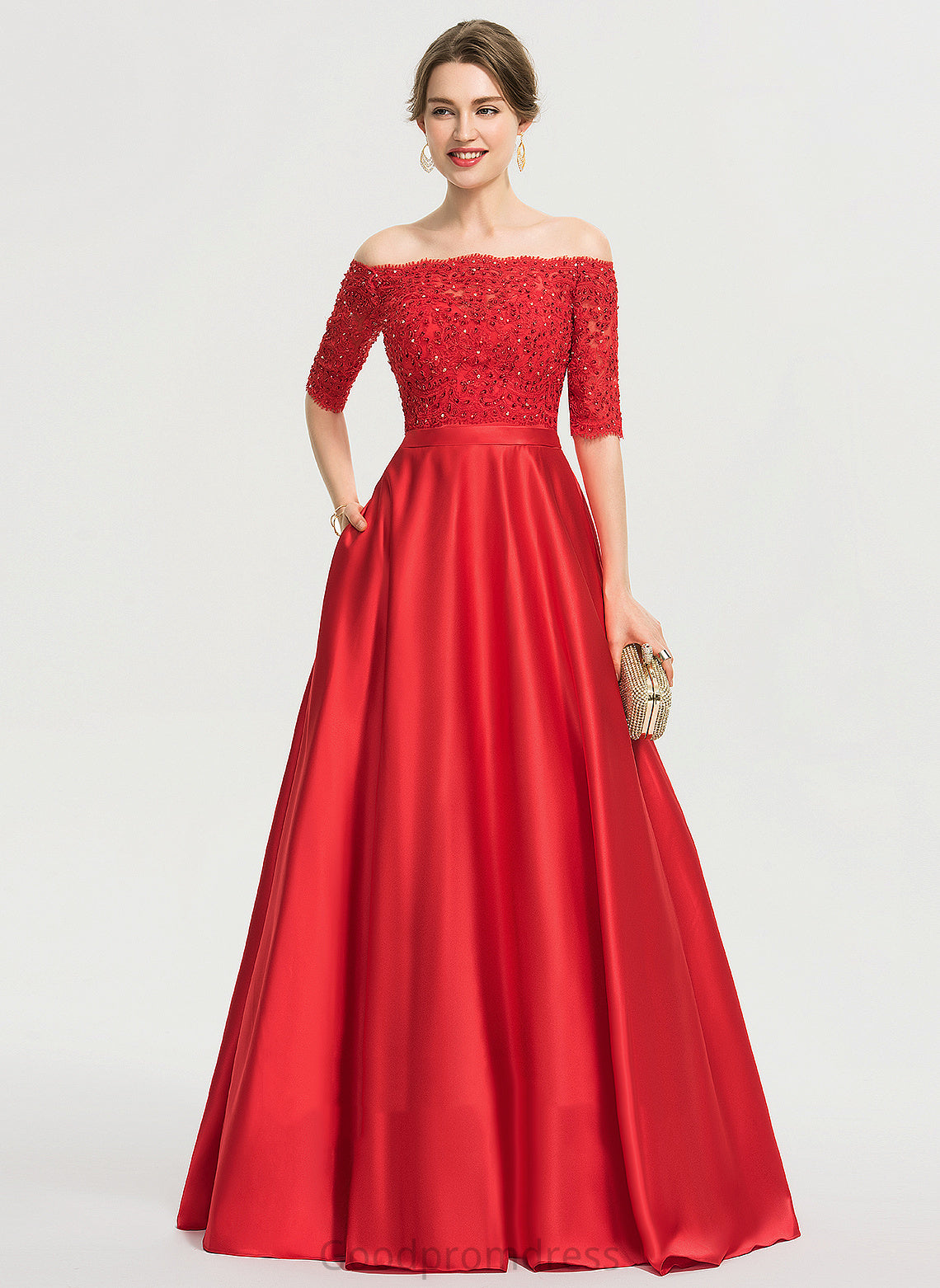 Sequins Lace Sweetheart Ball-Gown/Princess Beading Satin With Donna Prom Dresses Floor-Length