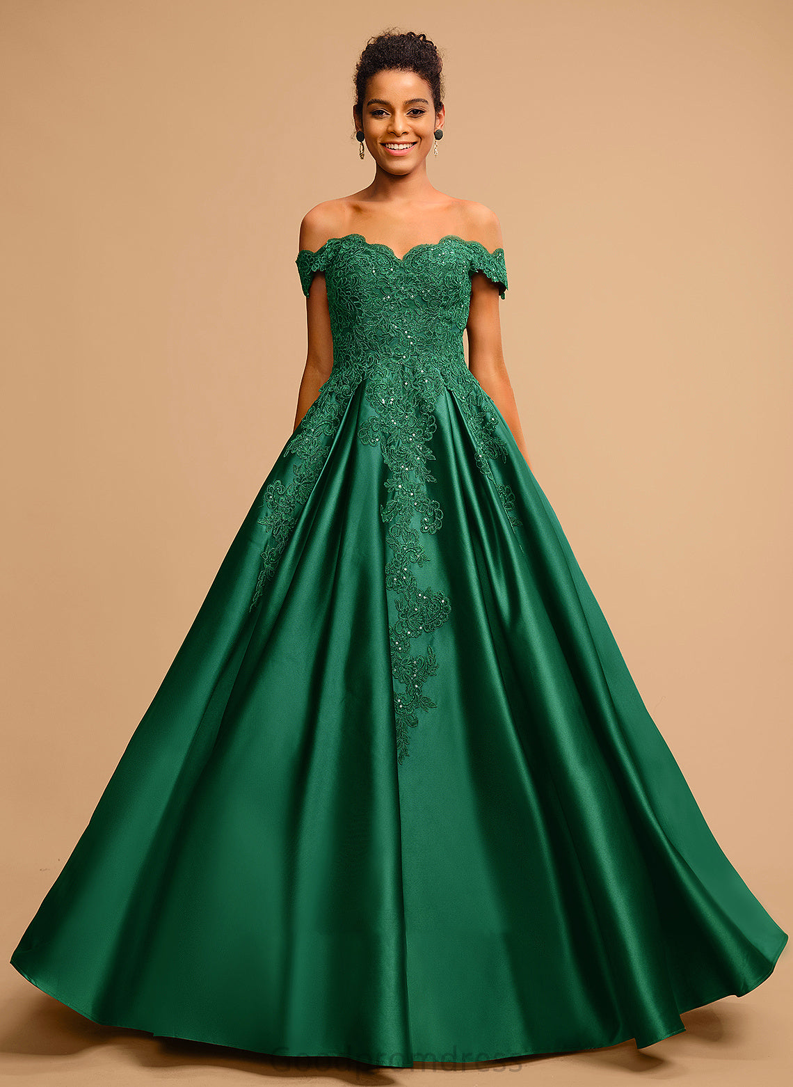 Off-the-Shoulder Satin Floor-Length Sequins Ball-Gown/Princess With Martina Prom Dresses