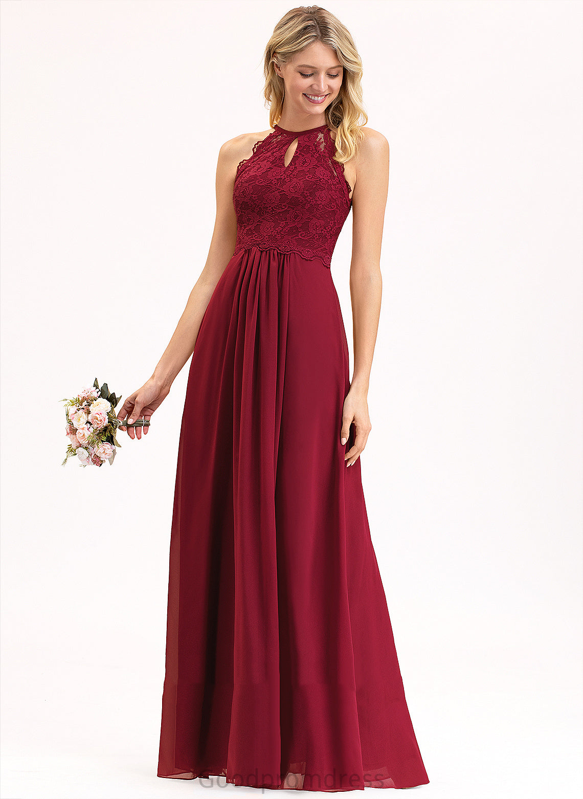 Chiffon Willa Prom Dresses Lace Scoop Floor-Length A-Line