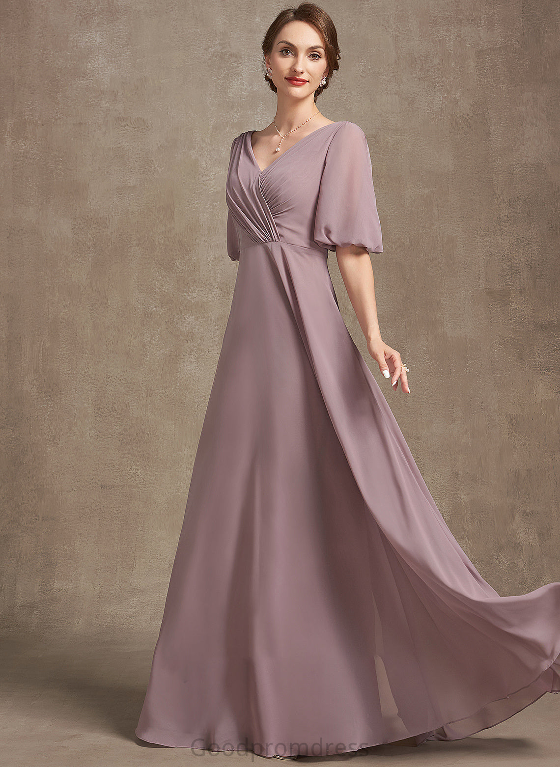 Bride Ruffle Dress the Floor-Length With Mother of the Bride Dresses V-neck Mother Chiffon of Rihanna A-Line