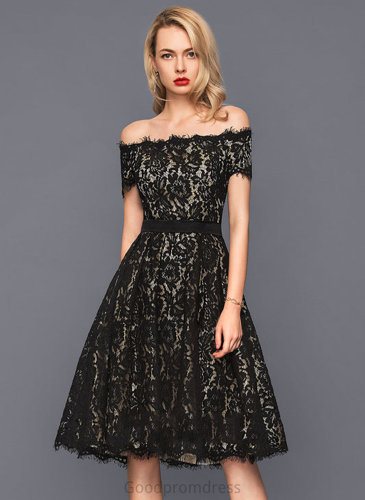 Cocktail Dresses Ryleigh Dress Lace Cocktail Off-the-Shoulder Charmeuse Knee-Length A-Line