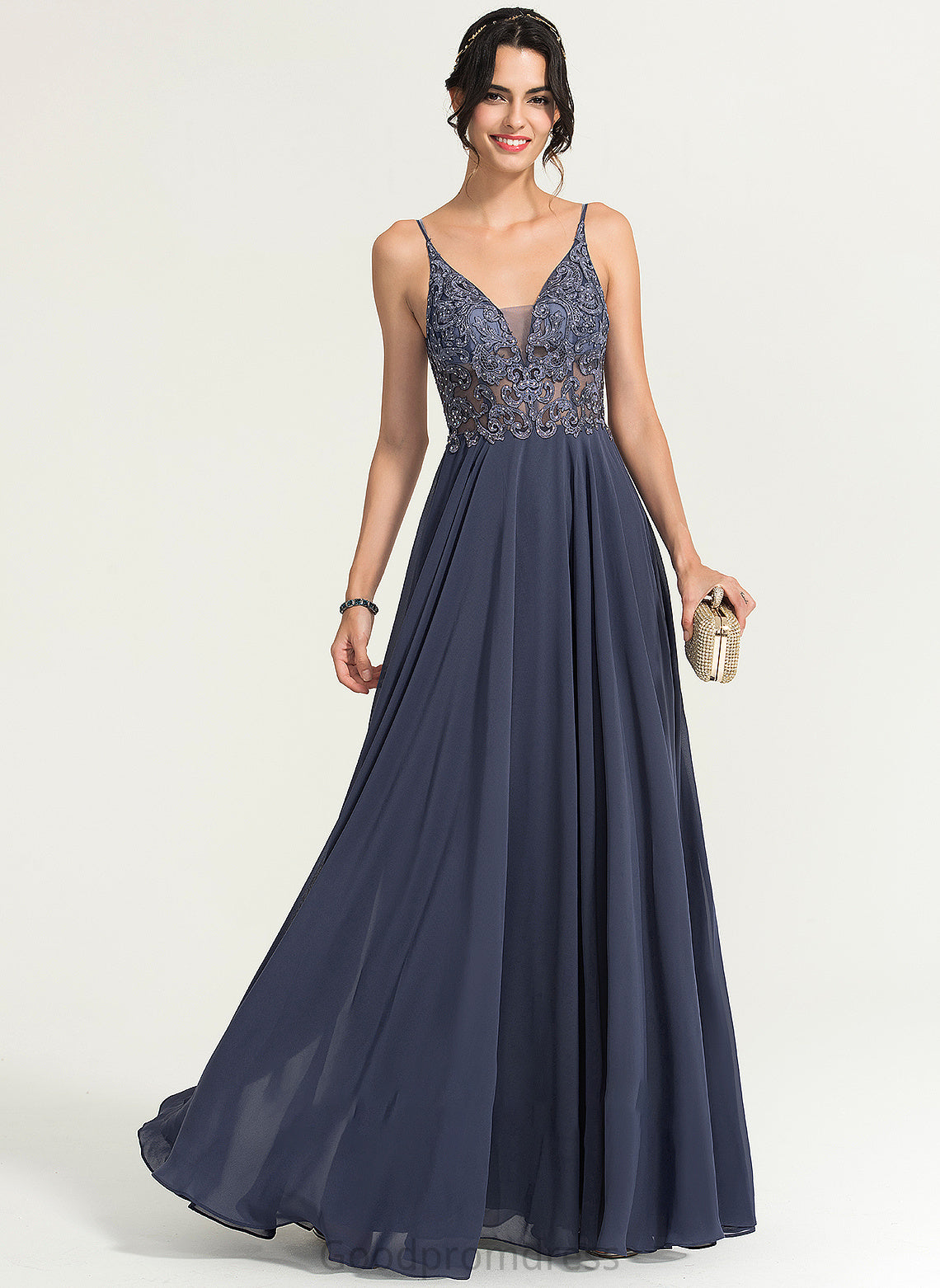 With Chiffon Olympia V-neck Prom Dresses A-Line Floor-Length Sequins Beading