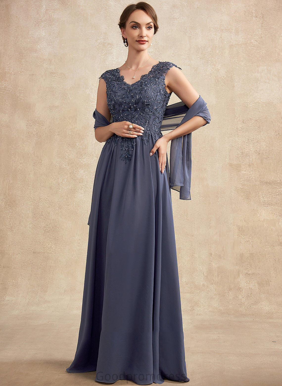 A-Line of With Floor-Length Beading Chiffon the Hayley Sequins Lace Dress Bride Mother of the Bride Dresses V-neck Mother