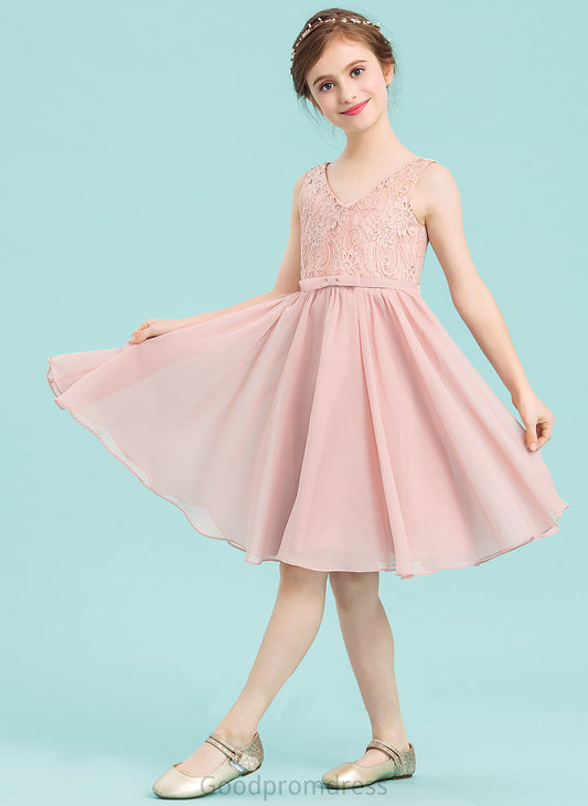 Judy With Knee-Length V-neck Chiffon Junior Bridesmaid Dresses A-Line Bow(s)