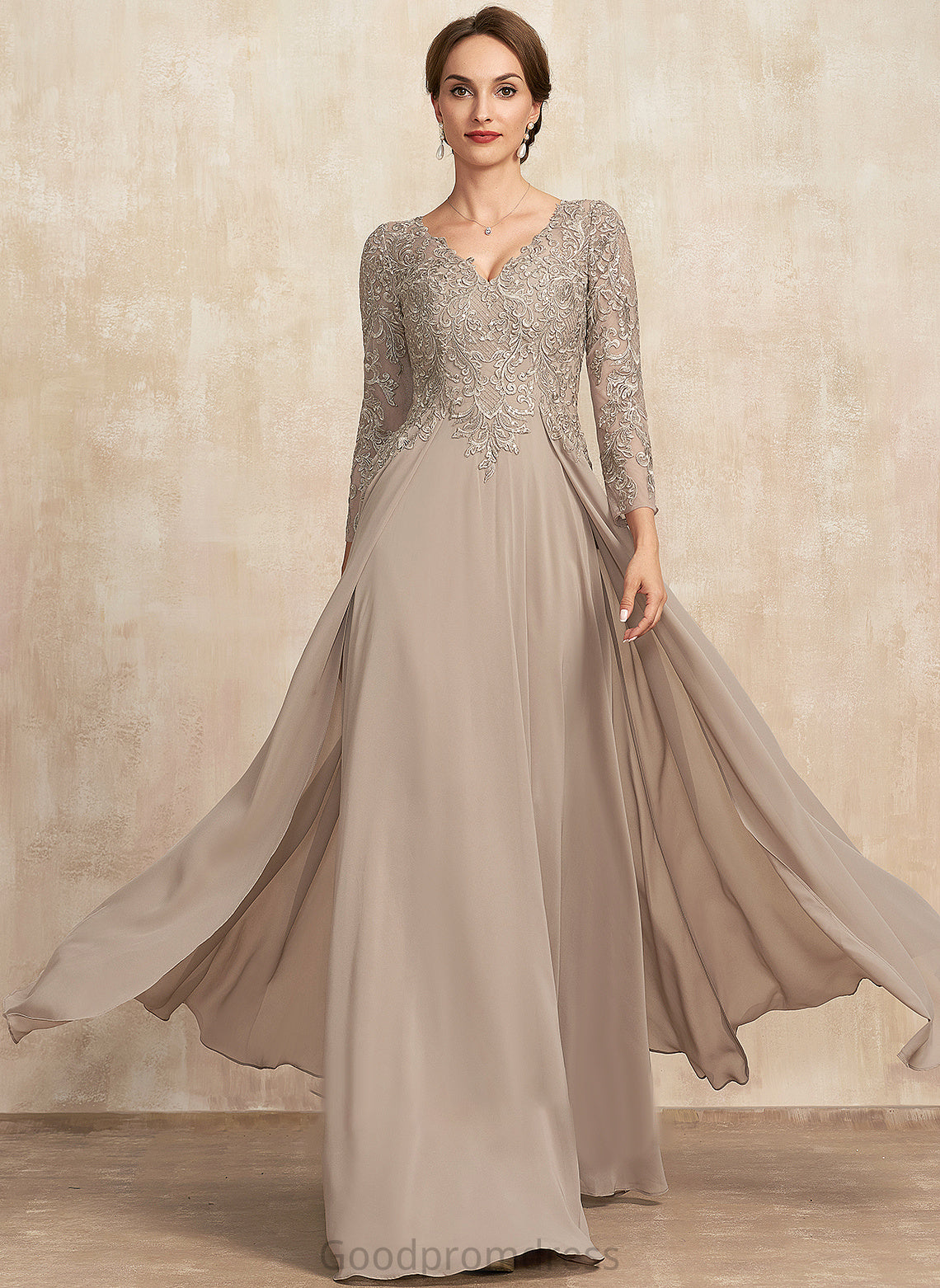 Floor-Length Dress Mother A-Line V-neck Lace Mother of the Bride Dresses of Chiffon Melany the Bride