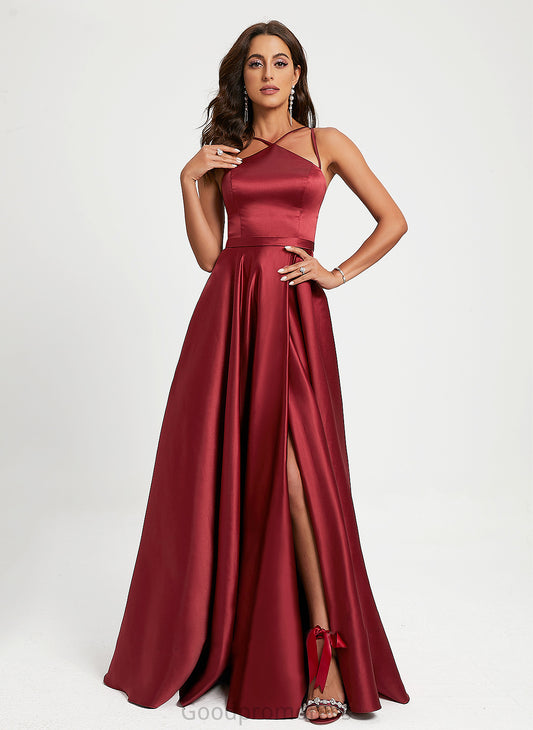 Marilyn A-Line Halter Prom Dresses Satin Floor-Length