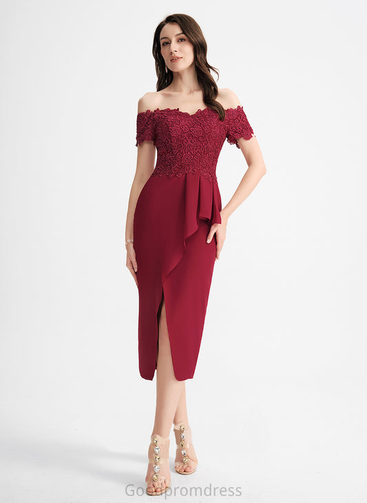 Cocktail Tea-Length Maya Lace Sheath/Column Off-the-Shoulder Dress Chiffon Cocktail Dresses