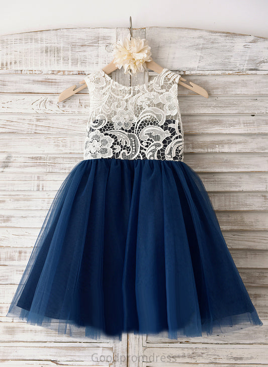 Sleeveless Tulle Lace Girl Dress With Knee-length A-Line - Lucy Flower Flower Girl Dresses Scoop Neck