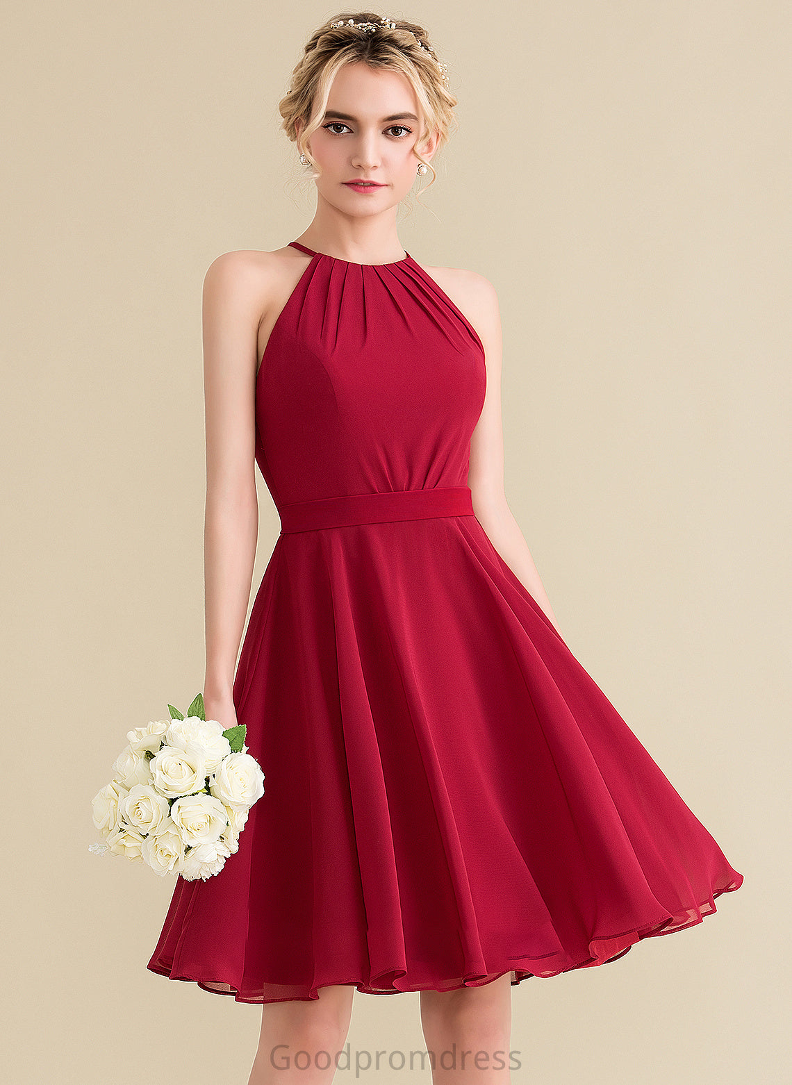 Knee-Length Ruffle Embellishment Bow(s) ScoopNeck Fabric Silhouette Neckline A-Line Length Shannon Floor Length Bridesmaid Dresses