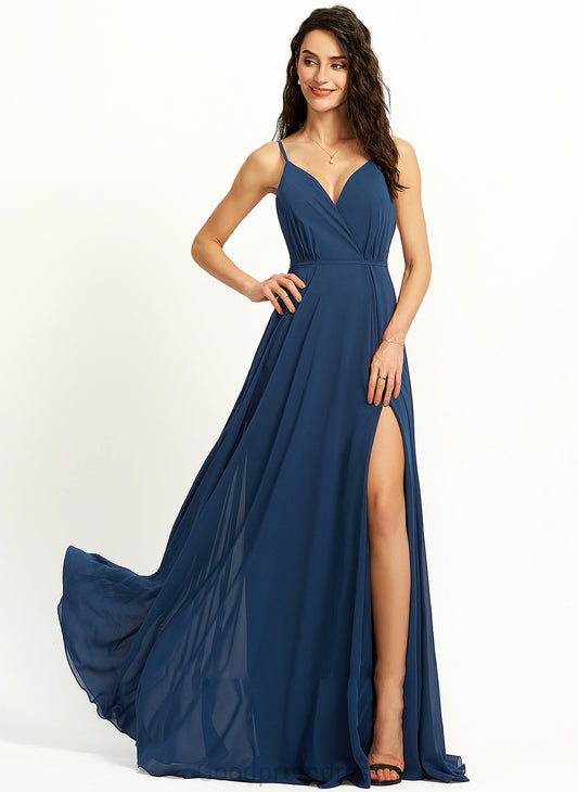 Front A-Line Floor-Length Prom Dresses With Split Shayla V-neck