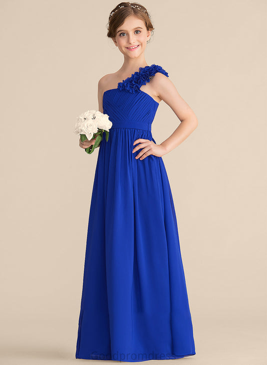 Irene Floor-Length Junior Bridesmaid Dresses A-Line With Chiffon One-Shoulder Flower(s) Ruffle