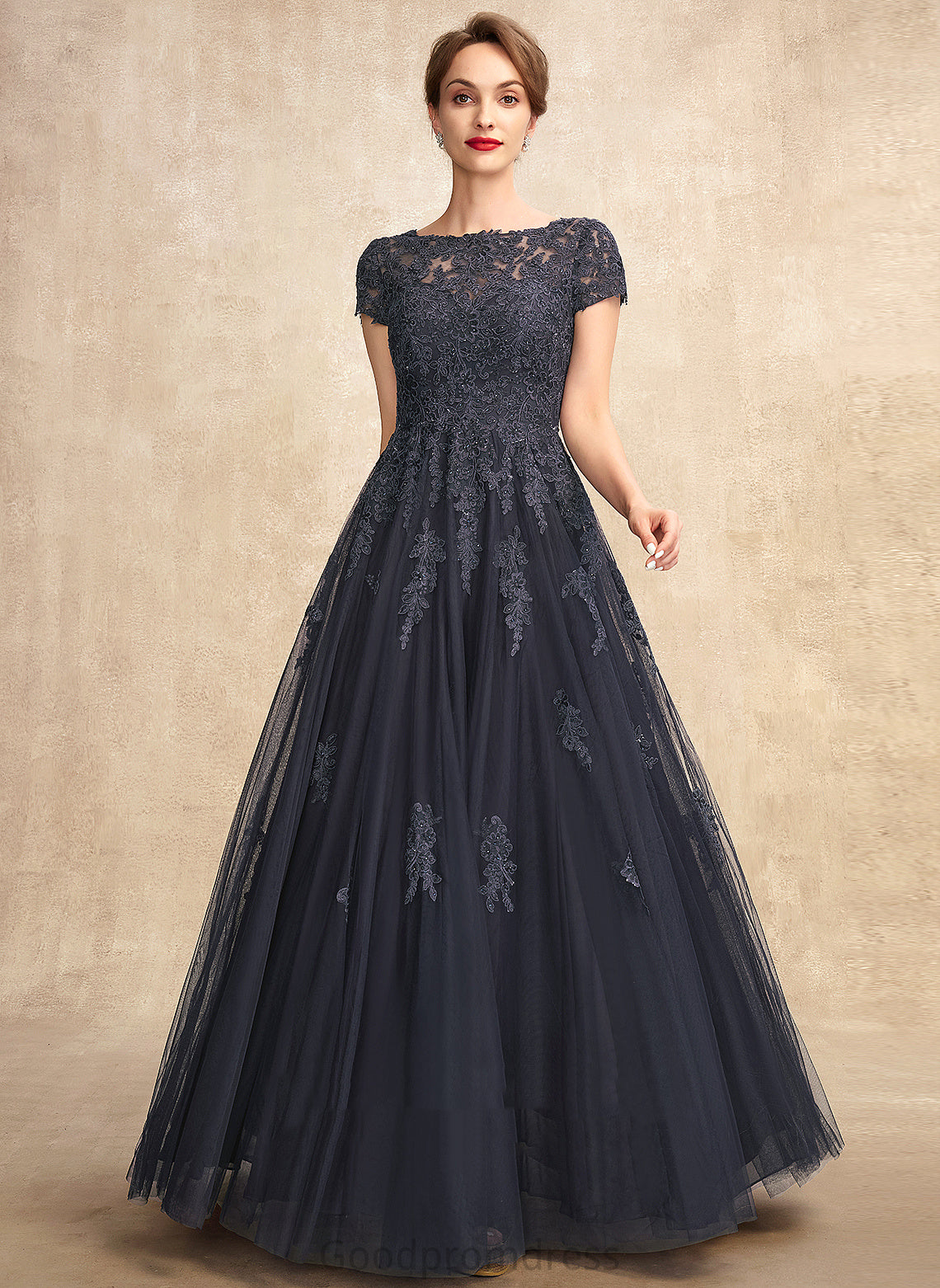 Regina the Mother of the Bride Dresses Scoop Lace of Beading Tulle Bride A-Line With Neck Dress Floor-Length Mother