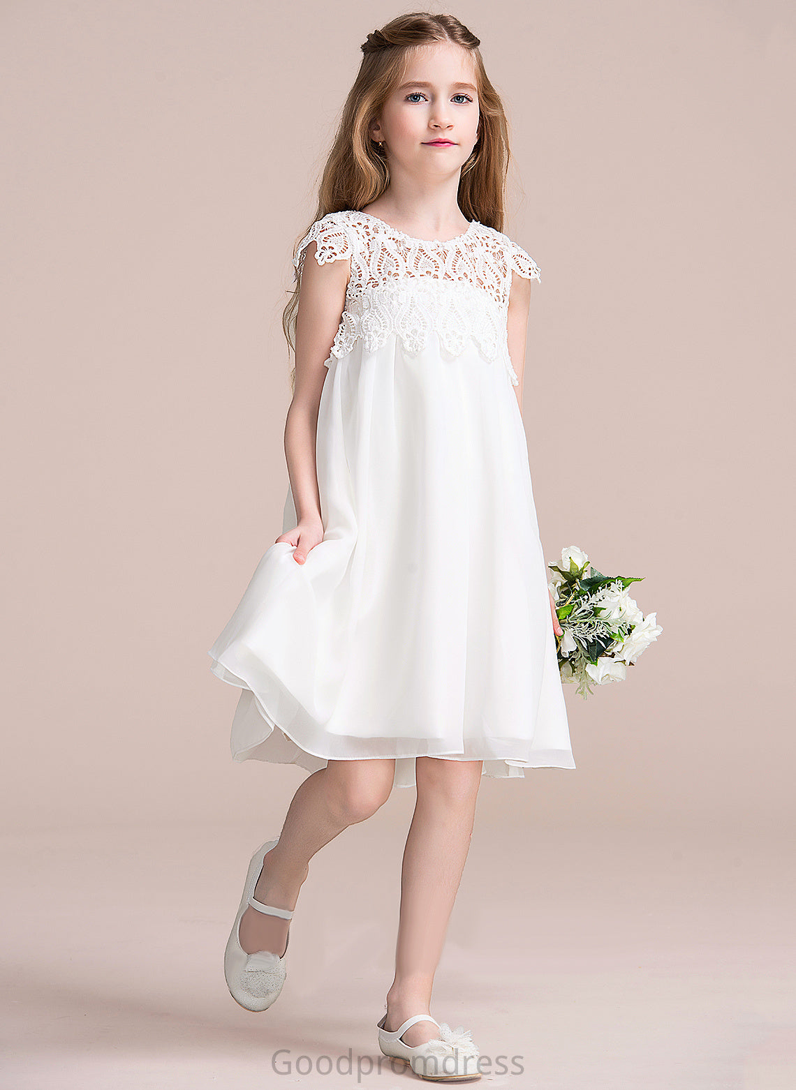 Neck Flower Girl Dresses Chiffon/Lace Sleeveless Knee-length Scoop Girl - Dress Kaylyn Empire Flower