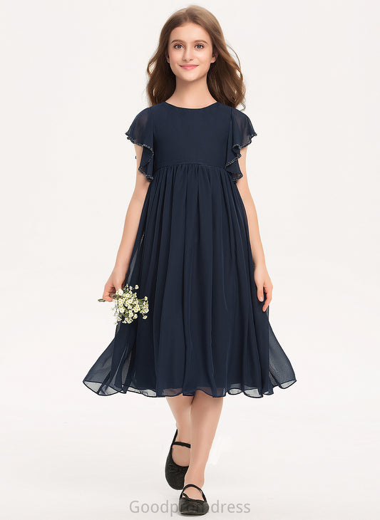 A-Line Chiffon Amanda Scoop Beading Junior Bridesmaid Dresses Neck Knee-Length With