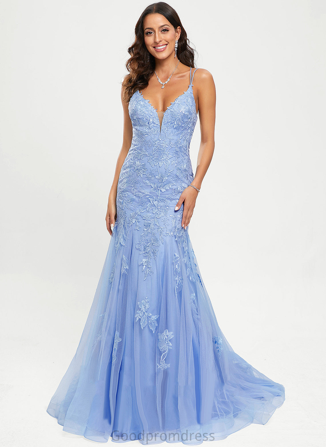 Sequins Sweep Prom Dresses Train Trumpet/Mermaid With Lace V-neck Tulle Nyasia