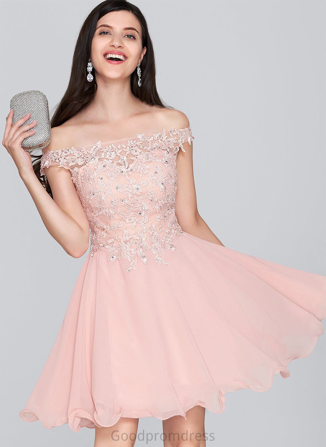 With Off-the-Shoulder Chiffon A-Line Homecoming Dresses Short/Mini Lace Logan Dress Homecoming Beading