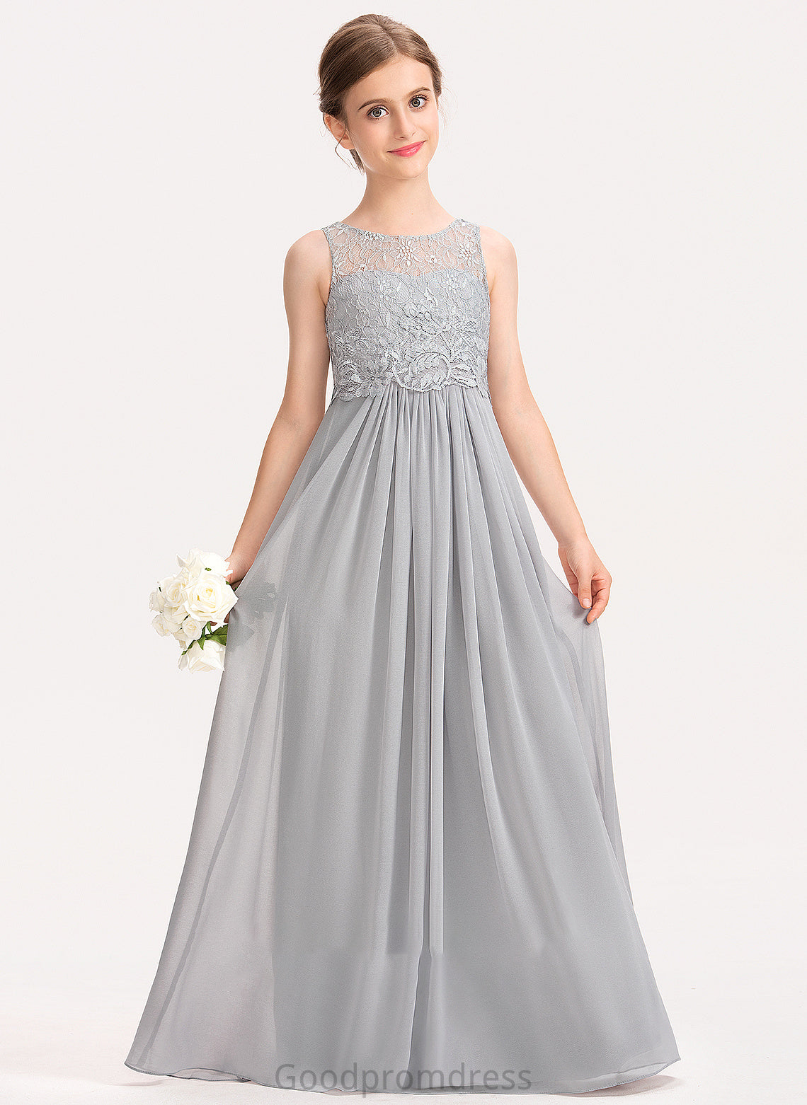 Lace A-Line Scoop Neck Junior Bridesmaid Dresses Brooke Chiffon Floor-Length